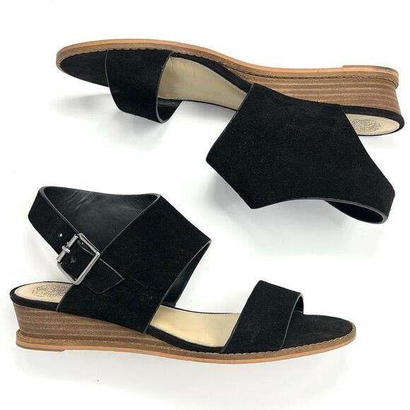 Vince Camuto Richelle Black Cow Split Suede Demi Wedge Sandal Size 10 - Picture 4 of 11